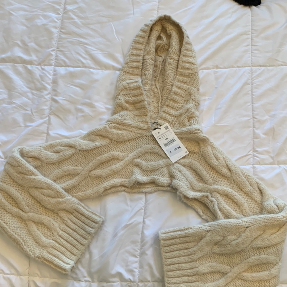 ZARA long sleeve extremely crop hooded sweater. (black shirt for reference only)